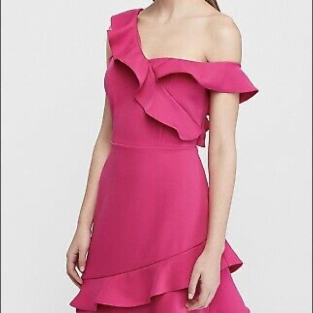 Hot pink Off The Shoulder Ruffle Sheath Dress